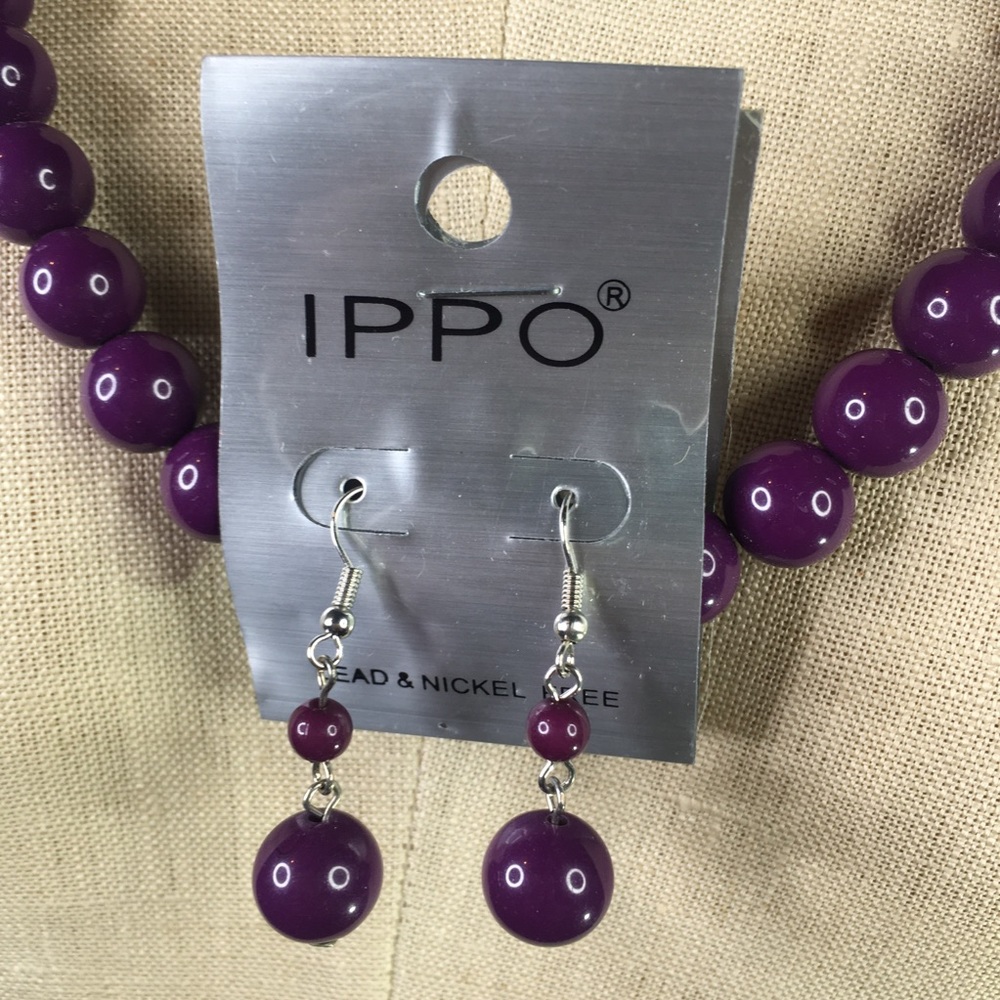 Purple Acrylic Bead Earrings and Necklace Set